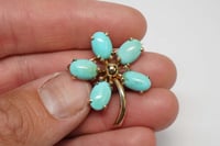 Image 3 of Antique 14k Gold, Persian Turquoise Flower Pendant, Brooch