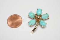 Image 4 of Antique 14k Gold, Persian Turquoise Flower Pendant, Brooch