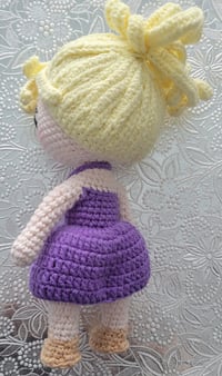 Image 2 of Handmade Crochet Doll – Pop Star Inspired | Blonde Hair & Purple Dress