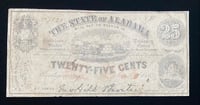 Image 2 of Confederate States of America (1863) 25-Cent Banknote Issued by the State of Alabama