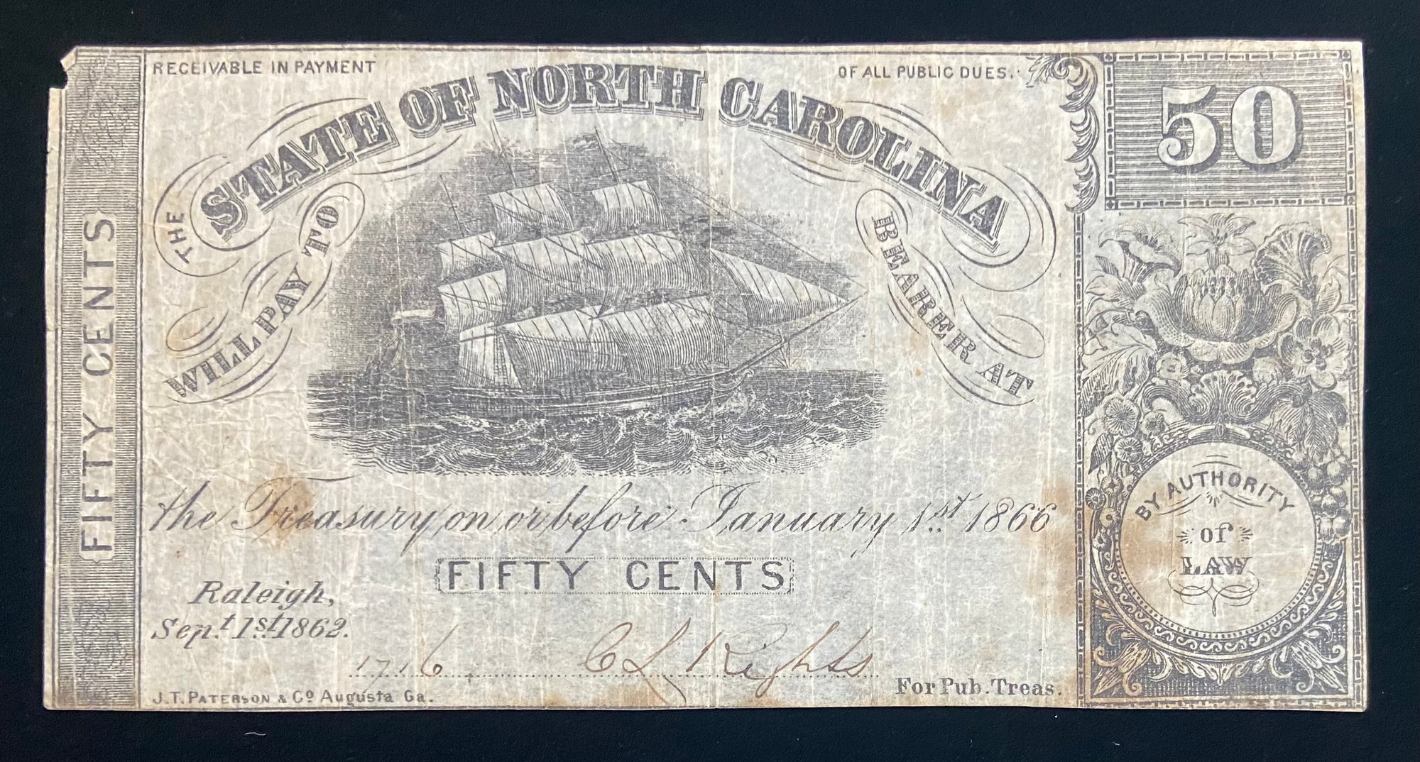Confederate States of America (1862) 50-Cent Banknote Issued by the ...