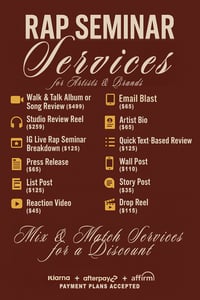 Rap Seminar Full Service Menu