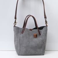 Image 1 of 3-Panel Two-way Tote in grayish blue suede
