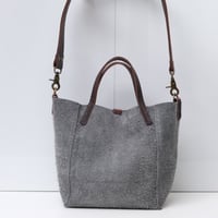 Image 3 of 3-Panel Two-way Tote in grayish blue suede