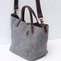 Image 5 of 3-Panel Two-way Tote in grayish blue suede