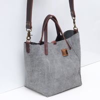 Image 2 of 3-Panel Two-way Tote in grayish blue suede