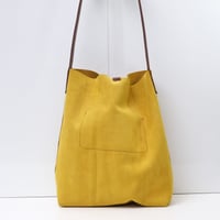 Image 3 of Suede Single Sling Tote in limone