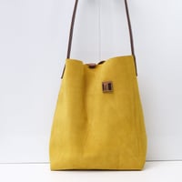 Image 1 of Suede Single Sling Tote in limone