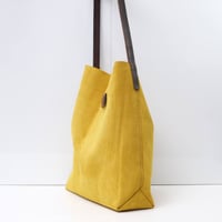 Image 4 of Suede Single Sling Tote in limone