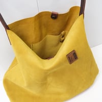 Image 6 of Suede Single Sling Tote in limone
