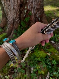 Image 2 of Triangle Hand Forged Sterling & Turquoise Cuff Bracelet (Medium Width)