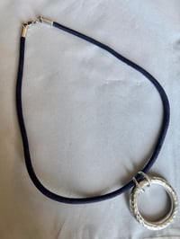 Image 3 of Silver ring on blue cording