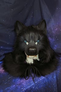 Image 1 of Black Wolf Fur realistic head Mask