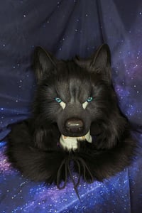 Image 3 of Black Wolf Fur realistic head Mask