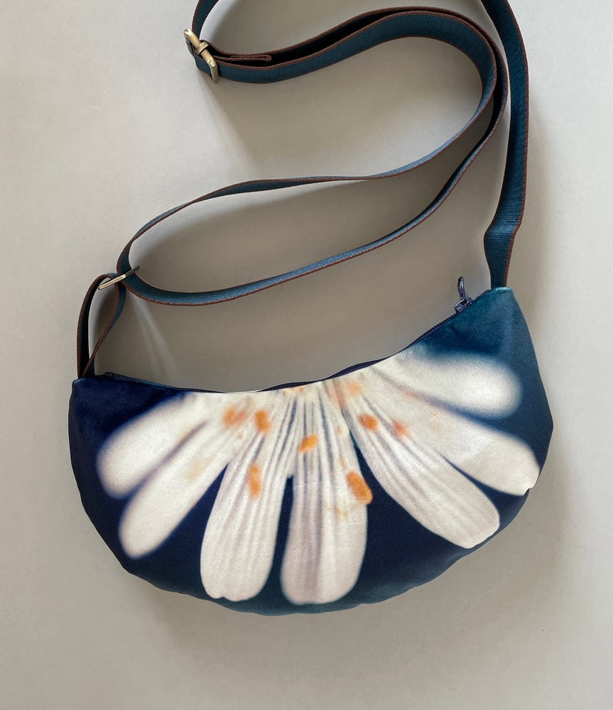 Image of Stitchwort flower, velvet crossbody sling bag