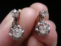 Image 1 of EDWARDIAN FRENCH 18CT LARGE OLD CUT DIAMOND 0.80ct DROP EARRINGS