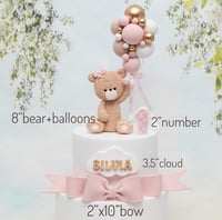 Image 1 of Sit Bear Holding Balloons Cake Topper - Lightweight Clay