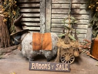 Image 1 of #2...Olde "Brooms 4 Sale" ~Sheep Cart ~ Witch~ Sign Included ~