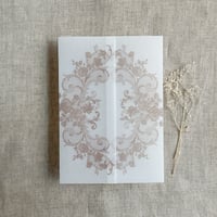 Image 9 of La belle antique rose floral lace printed Vellum wrap for 5x7 card PACK of 10