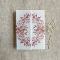 Image 13 of La belle antique rose floral lace printed Vellum wrap for 5x7 card PACK of 10