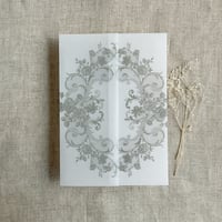 Image 15 of La belle antique rose floral lace printed Vellum wrap for 5x7 card PACK of 10