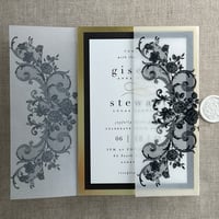 Image 2 of La belle antique rose floral lace printed Vellum wrap for 5x7 card PACK of 10