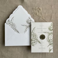 Image 9 of Grand Peony floral vellum wrap and envelope insert for A7 euro flap envelope