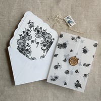 Image 1 of Elegant French rose lace vellum wrap and envelope insert for A7 euro flap envelope