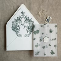 Image 2 of Elegant French rose lace vellum wrap and envelope insert for A7 euro flap envelope