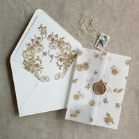 Image 3 of Elegant French rose lace vellum wrap and envelope insert for A7 euro flap envelope