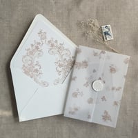 Image 4 of Elegant French rose lace vellum wrap and envelope insert for A7 euro flap envelope
