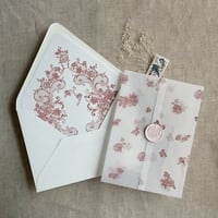 Image 6 of Elegant French rose lace vellum wrap and envelope insert for A7 euro flap envelope