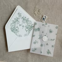 Image 8 of Elegant French rose lace vellum wrap and envelope insert for A7 euro flap envelope