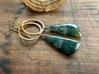 Image 1 of Moss Agate brass earrings . n14