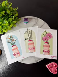 Image 2 of Funny Drink and Flowers combo Art Prints; Yakult, Orchids, Lillies, and Bamboo