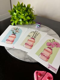 Image 1 of Funny Drink and Flowers combo Art Prints; Yakult, Orchids, Lillies, and Bamboo