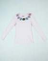 Upcycled Vintage Flower Patch Neckline Long Sleeve Shirt