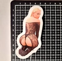 Image 2 of Natasha Teen Poppin' Dat Booty In A Fishnet Bodystocking Glossy Finish LAMINATED Vinyl Sticker