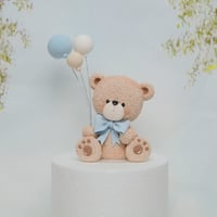 Image 2 of Cream Bear Holding Balloons Cake Topper - Lightweight Clay