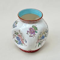 Image 3 of Vase boule ancien en faïence de Longwy motif floral