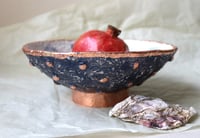 Image 1 of Dark Blue Paper Mache Bowl with Seashell and bronze rim – Handmade Coastal Decor