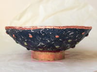 Image 2 of Dark Blue Paper Mache Bowl with Seashell and bronze rim – Handmade Coastal Decor