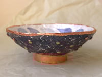 Image 7 of Dark Blue Paper Mache Bowl with Seashell and bronze rim – Handmade Coastal Decor