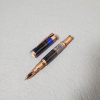 Image 8 of Blue 12 Gauge Shotgun Shell Rollerball Pen with Turkey Feathers, Antique Copper Finish, #0309