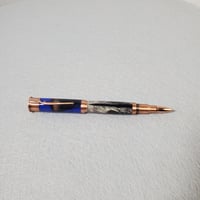 Image 10 of Blue 12 Gauge Shotgun Shell Rollerball Pen with Turkey Feathers, Antique Copper Finish, #0309