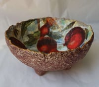Image 4 of Small paper mache bowl with pomegranate decoupage on four legs