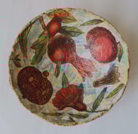 Image 2 of Small paper mache bowl with pomegranate decoupage on four legs