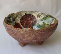 Image 9 of Small paper mache bowl with pomegranate decoupage on four legs