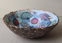 Image 4 of Paper Mache Bowl with Fish, Jellyfish and Seashells Decoupage - Coastal Style Decor