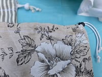 Image 3 of Linen Bread Bag Set - Grey Stripe & Farmhouse Floral 
